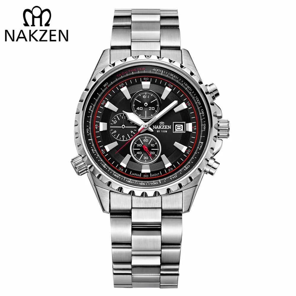 NAKZEN Business Men Multifunction Quartz Watch Man Sports Stainless Steel Watches Waterproof 10Bar WirstWatch Relogio Masculino