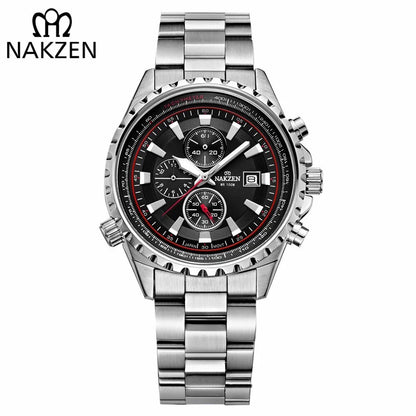 NAKZEN Business Men Multifunction Quartz Watch Man Sports Stainless Steel Watches Waterproof 10Bar WirstWatch Relogio Masculino