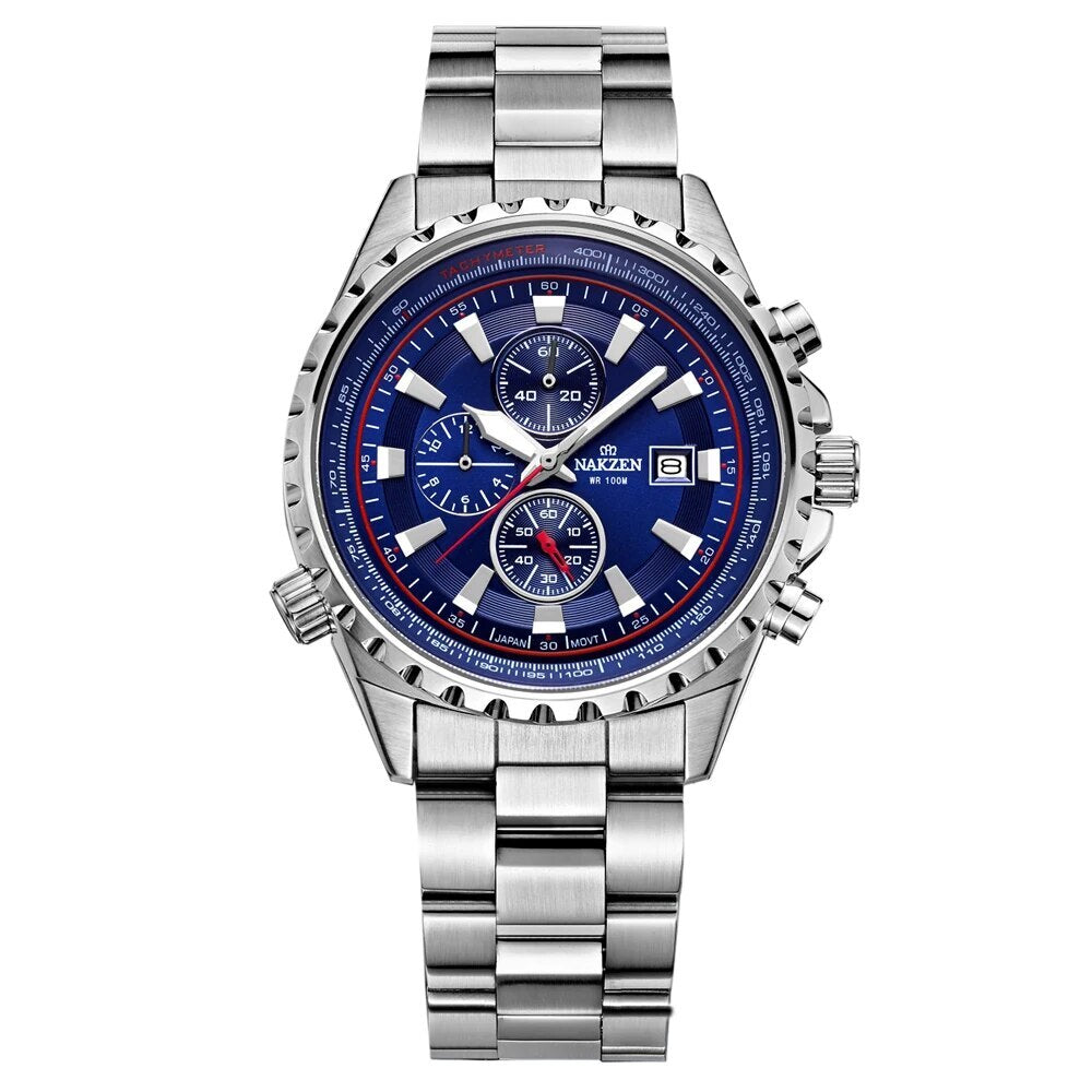 NAKZEN Business Men Multifunction Quartz Watch Man Sports Stainless Steel Watches Waterproof 10Bar WirstWatch Relogio Masculino