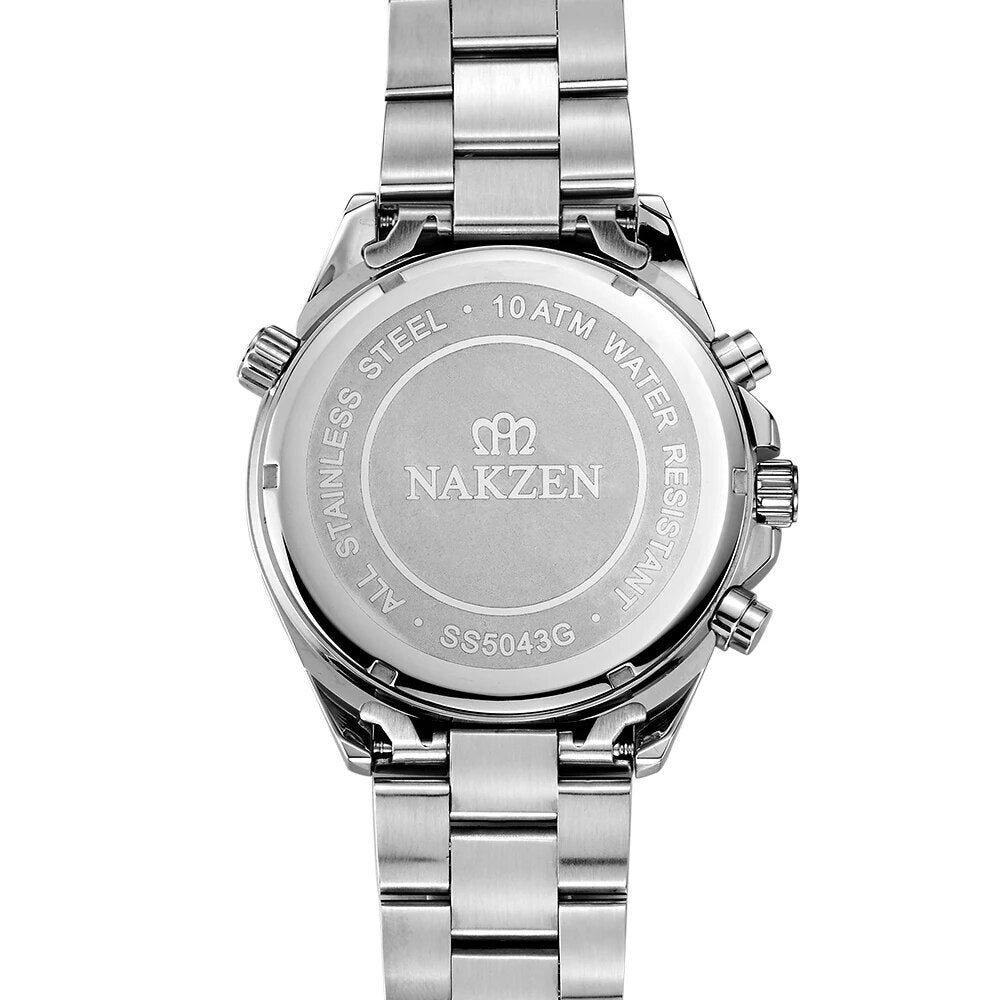 NAKZEN Business Men Multifunction Quartz Watch Man Sports Stainless Steel Watches Waterproof 10Bar WirstWatch Relogio Masculino