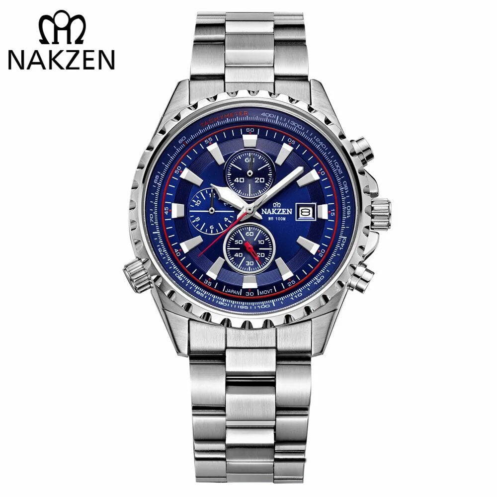 NAKZEN Business Men Multifunction Quartz Watch Man Sports Stainless Steel Watches Waterproof 10Bar WirstWatch Relogio Masculino