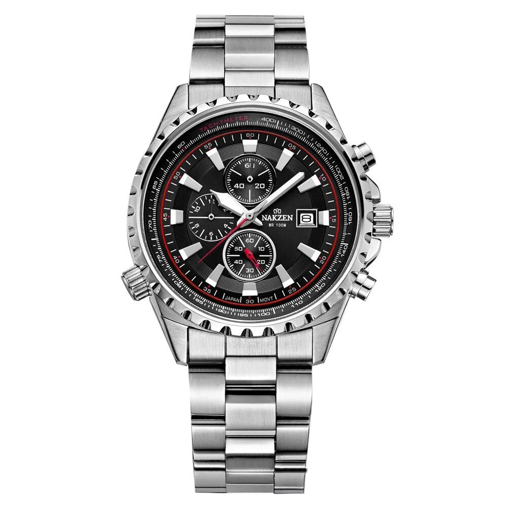 NAKZEN Business Men Multifunction Quartz Watch Man Sports Stainless Steel Watches Waterproof 10Bar WirstWatch Relogio Masculino