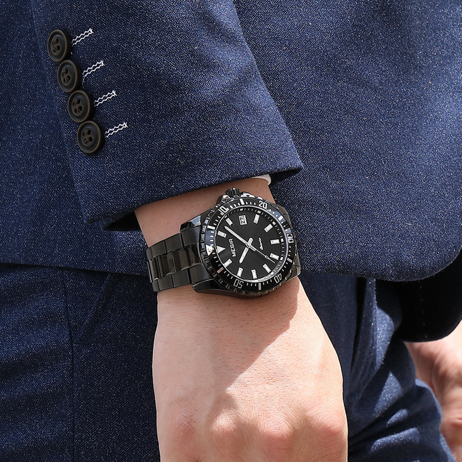 MEGIR Fashion Men Watches Top Luxury Stainless Steel Quartz Wristwatch Calendar Luminous Clock Large Dial Relogio Masculino 2064AG