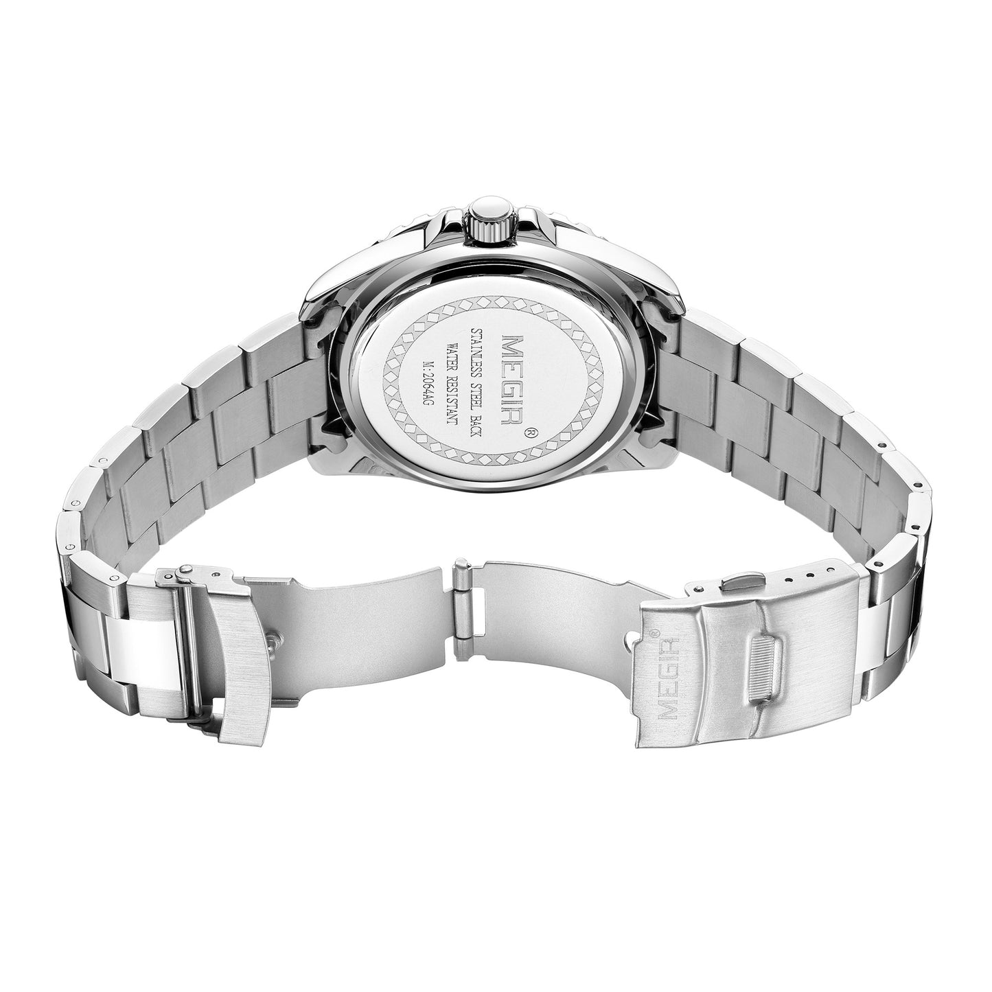 MEGIR Fashion Men Watches Top Luxury Stainless Steel Quartz Wristwatch Calendar Luminous Clock Large Dial Relogio Masculino 2064AG