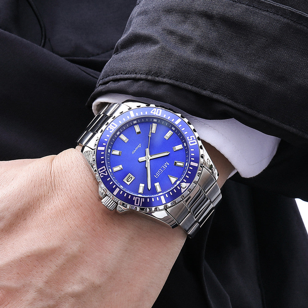 MEGIR Fashion Men Watches Top Luxury Stainless Steel Quartz Wristwatch Calendar Luminous Clock Large Dial Relogio Masculino 2064AG