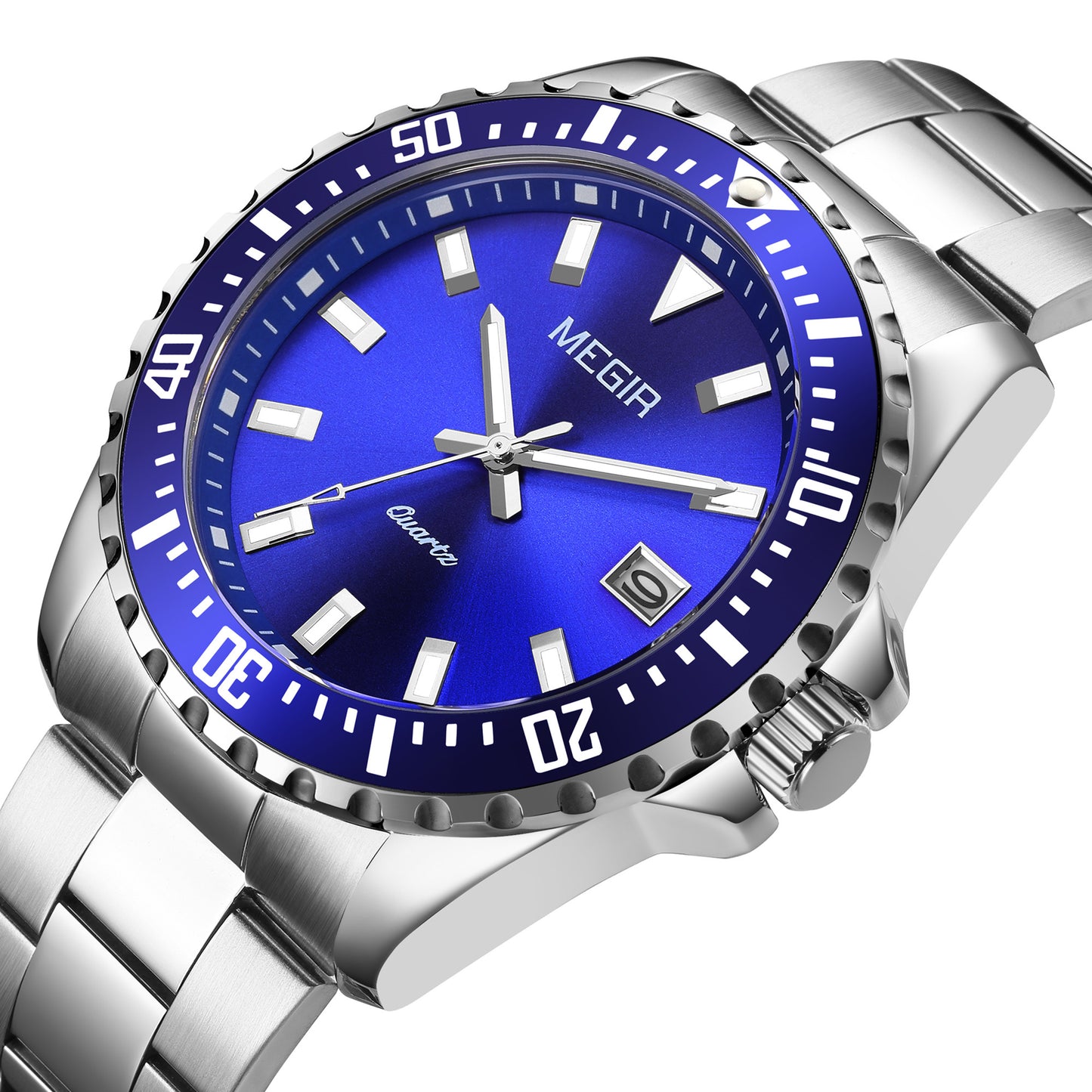 MEGIR Fashion Men Watches Top Luxury Stainless Steel Quartz Wristwatch Calendar Luminous Clock Large Dial Relogio Masculino 2064AG