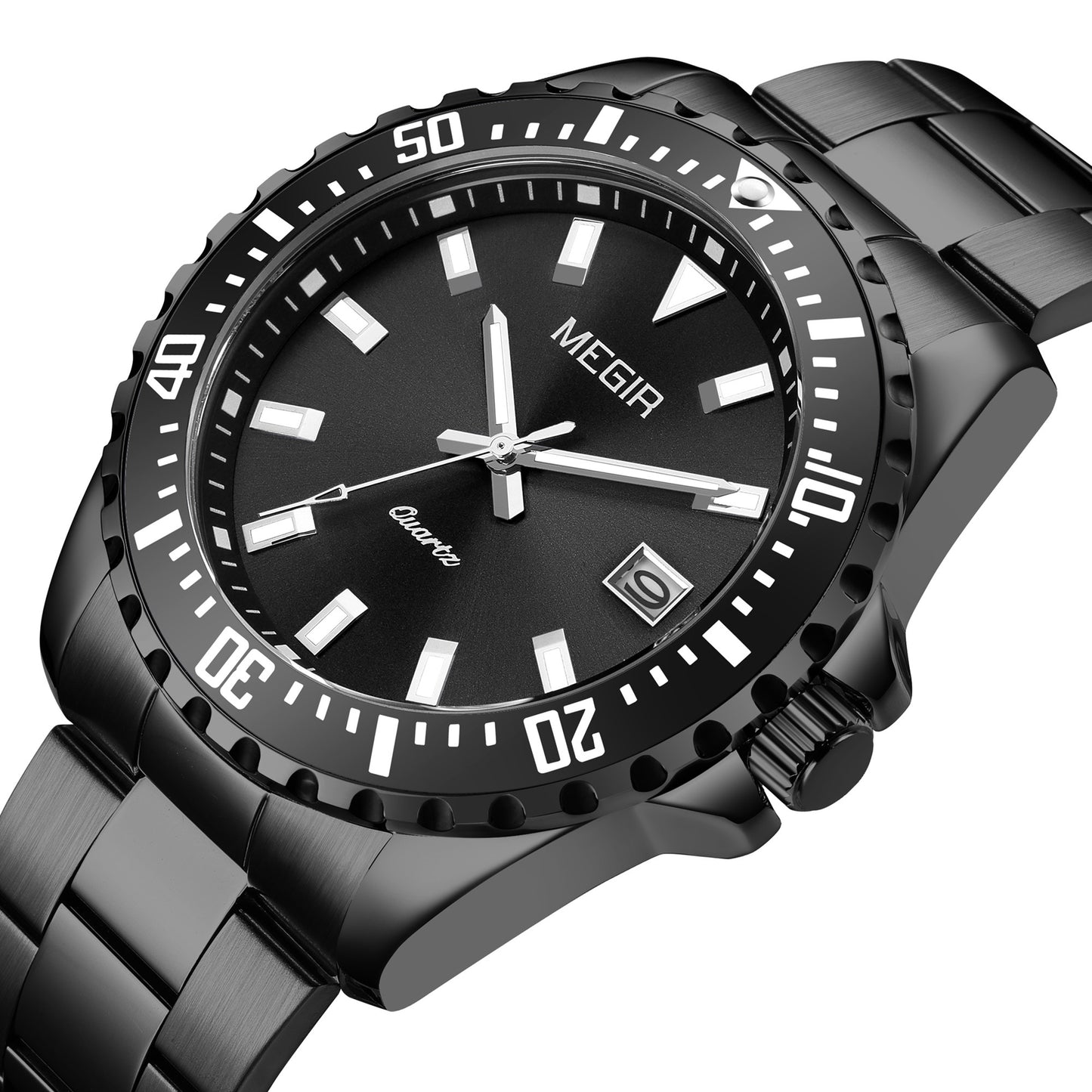 MEGIR Fashion Men Watches Top Luxury Stainless Steel Quartz Wristwatch Calendar Luminous Clock Large Dial Relogio Masculino 2064AG