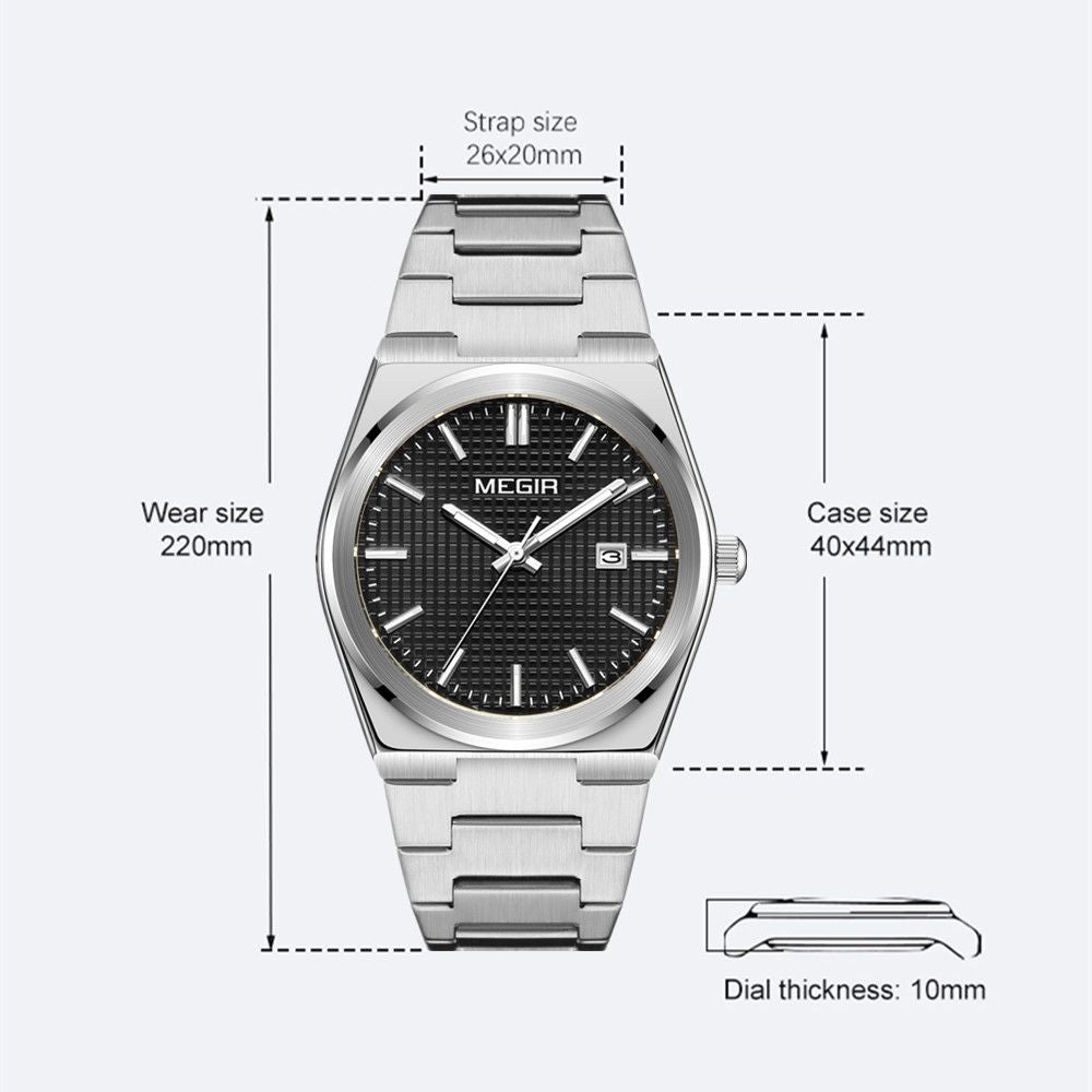MEGIR Luxury Business Watches for Men Stainless Steel Strap Waterproof Calendar Male Quartz Wristwatch Clock Reloj Hombre 1086
