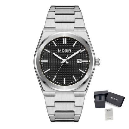 MEGIR Luxury Business Watches for Men Stainless Steel Strap Waterproof Calendar Male Quartz Wristwatch Clock Reloj Hombre 1086