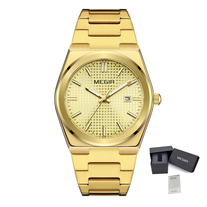 MEGIR Luxury Business Watches for Men Stainless Steel Strap Waterproof Calendar Male Quartz Wristwatch Clock Reloj Hombre 1086