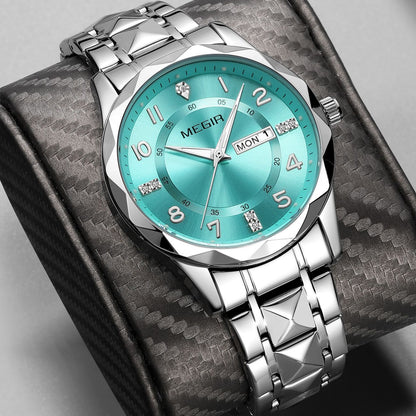 MEGIR Luxury Business Men Watches Stainless Steel Strap Clock Quartz Casual Wristwatch Waterproof Calendar Week Display 1093