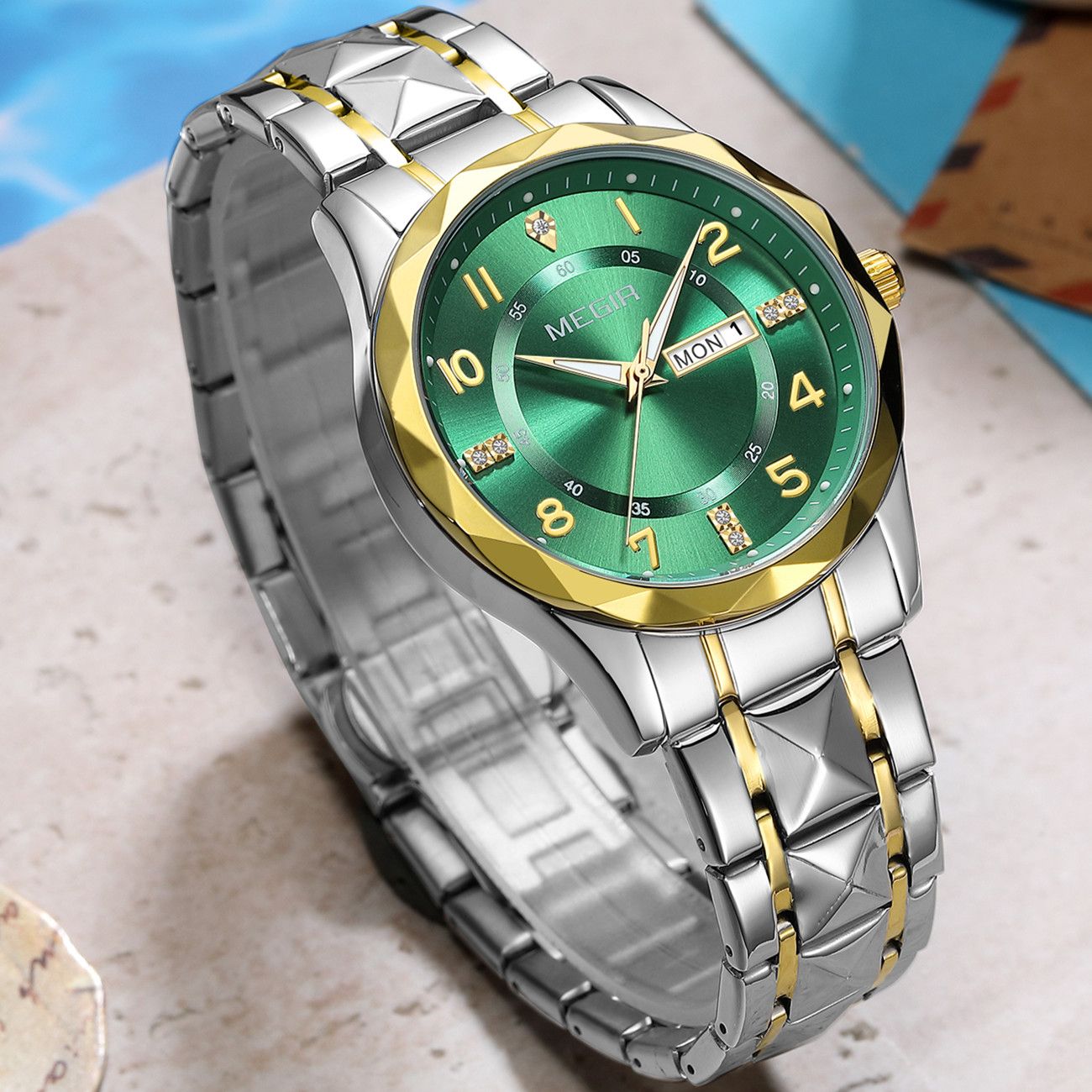 MEGIR Luxury Business Men Watches Stainless Steel Strap Clock Quartz Casual Wristwatch Waterproof Calendar Week Display 1093