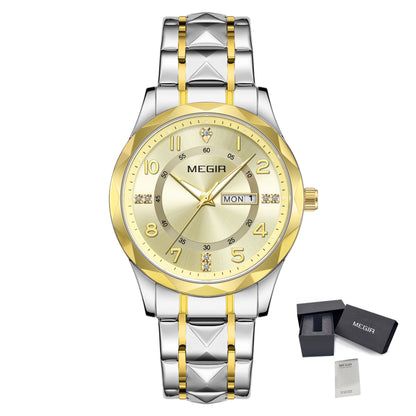 MEGIR Luxury Business Men Watches Stainless Steel Strap Clock Quartz Casual Wristwatch Waterproof Calendar Week Display 1093