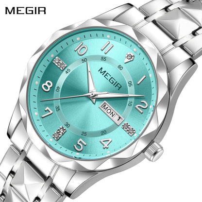MEGIR Luxury Business Men Watches Stainless Steel Strap Clock Quartz Casual Wristwatch Waterproof Calendar Week Display 1093