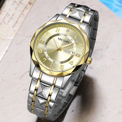 MEGIR Luxury Business Men Watches Stainless Steel Strap Clock Quartz Casual Wristwatch Waterproof Calendar Week Display 1093