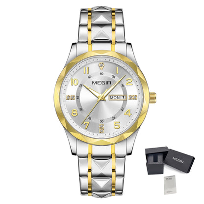 MEGIR Luxury Business Men Watches Stainless Steel Strap Clock Quartz Casual Wristwatch Waterproof Calendar Week Display 1093