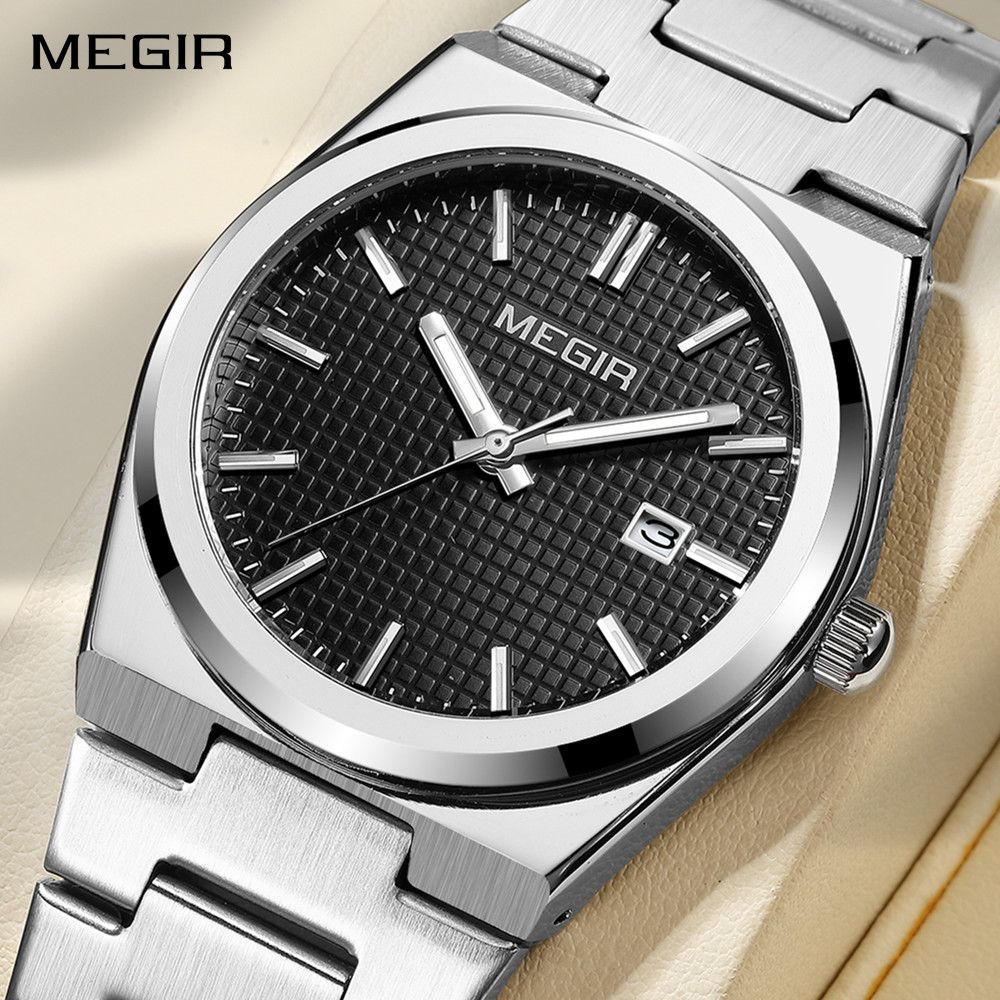MEGIR Luxury Business Watches for Men Stainless Steel Strap Waterproof Calendar Male Quartz Wristwatch Clock Reloj Hombre 1086