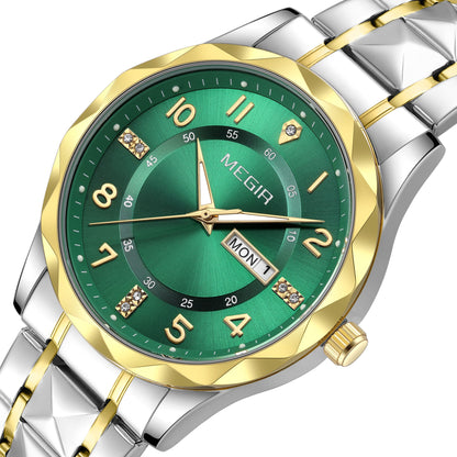 MEGIR Luxury Business Men Watches Stainless Steel Strap Clock Quartz Casual Wristwatch Waterproof Calendar Week Display 1093